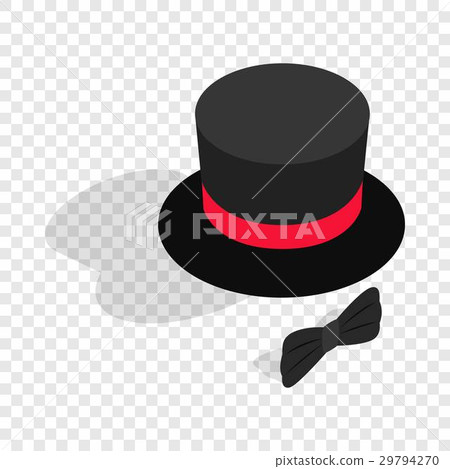 Black top hat and bow tie isometric icon 29794270