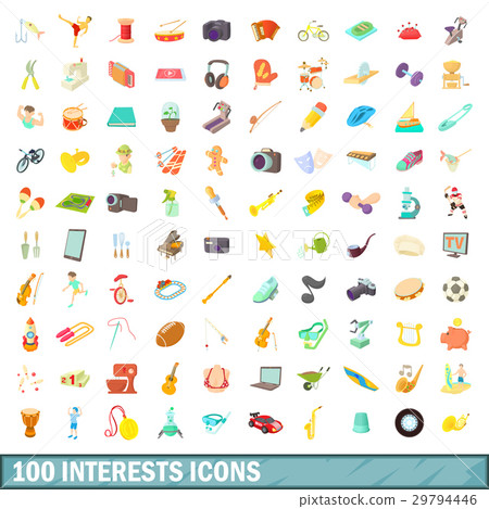 100 interests icons set, cartoon style 100 interests icons set, cartoon style 29794446