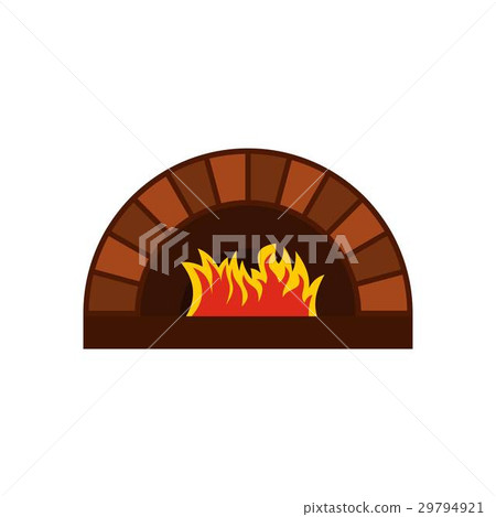 Brick pizza oven with fire icon, flat style Brick pizza oven with fire icon, flat style 29794921