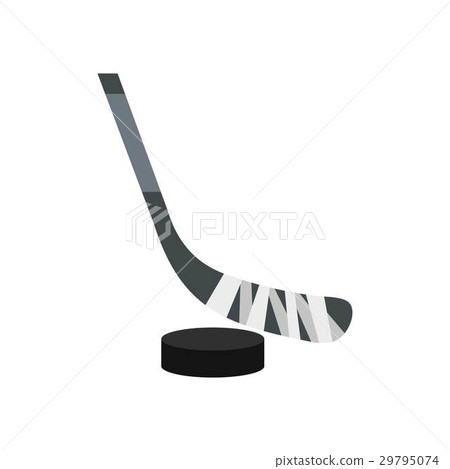 Hockey stick and puck icon, flat style Hockey stick and puck icon, flat style 29795074