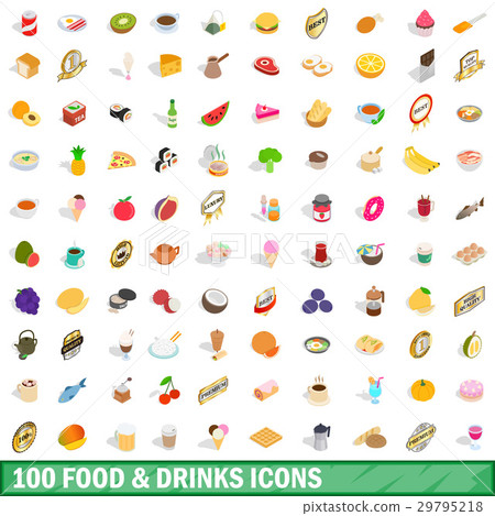 100 food and drinks icons set, isometric 3d style 100 food and drinks icons set, isometric 3d style 29795218
