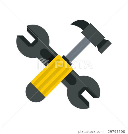 Crossed wrench and hammer icon, flat style 29795308