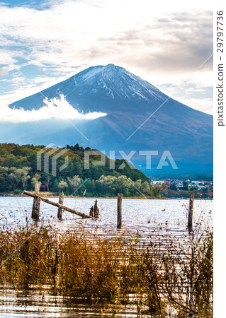 Mount Fuji has snow cover at Kawaguchigo lake 29797736