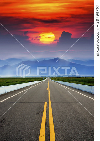 Empty road and the yellow traffic lines 29798767