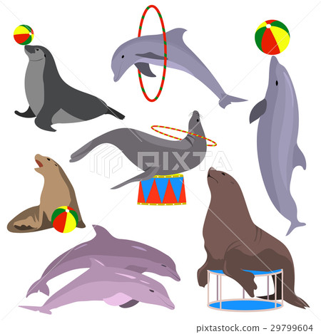 Marine circus animals set. Vector illustration Marine circus animals set. Vector illustration 29799604