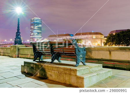 Riverside bench with buildings Riverside bench with buildings 29800991