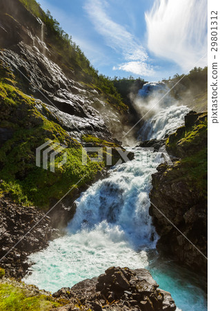 Giant Kjosfossen waterfall in Flam - Norway Giant Kjosfossen waterfall in Flam - Norway 29801312