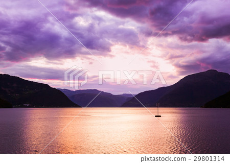 Sunset in fjord Hardanger Norway Sunset in fjord Hardanger Norway 29801314
