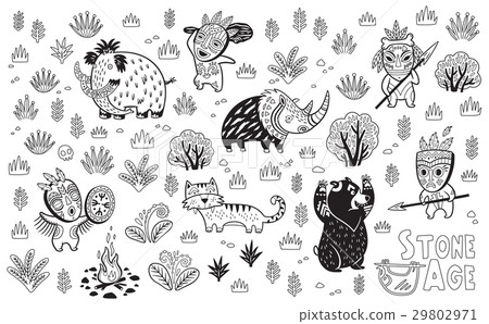 Outline Stone Age vector set Outline Stone Age vector set 29802971