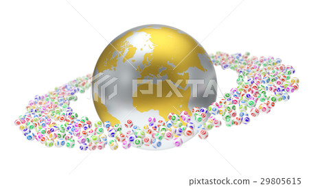 3d illustration of lottery balls and world 29805615