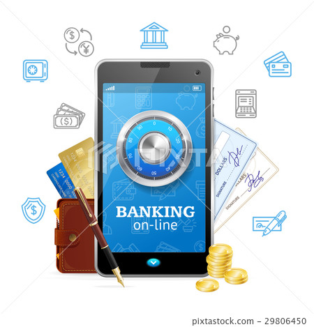 Banking Online Concept Mobile Phone App. Vector - Stock Illustration ...