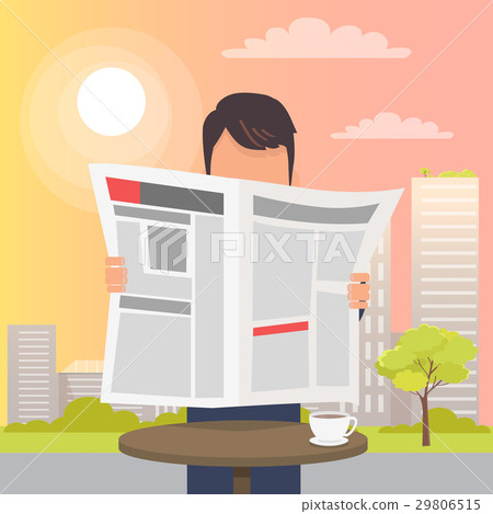 Man Holding and Reading Newspaper near Table. Man Holding and Reading Newspaper near Table. 29806515