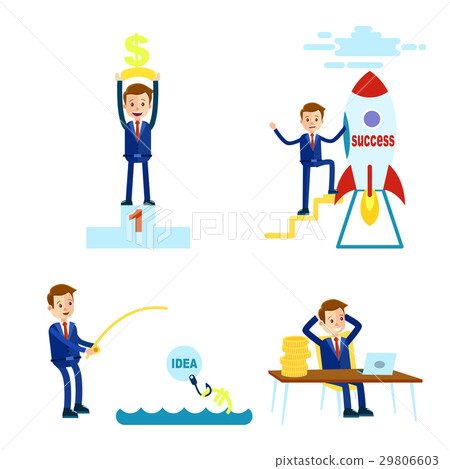 Prosperous Cartoon Businessman Illustrations Set Prosperous Cartoon Businessman Illustrations Set 29806603