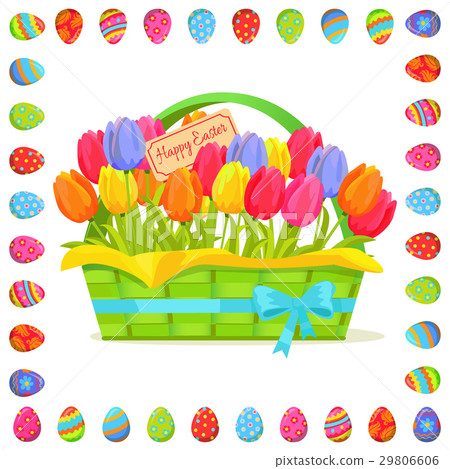 Happy Easter Note In Tulips Bouquet Illustration Happy Easter Note In Tulips Bouquet Illustration 29806606