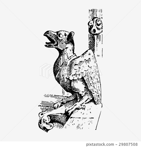 Gargoyle Chimera of Notre-Dame de Paris, engraved 29807508