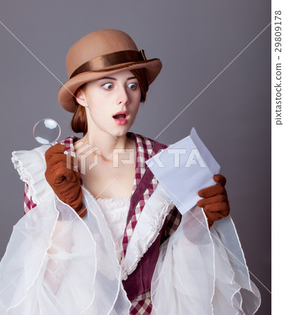 photo of beautiful young woman in vintage dress 29809178