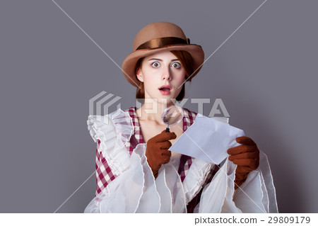 photo of beautiful young woman in vintage dress 29809179