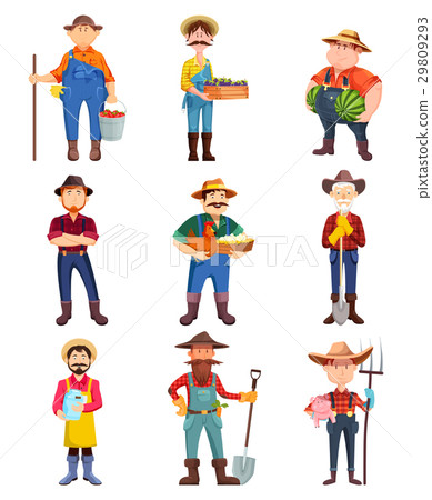 Farmers with hen and pig, gardener with shovel Farmers with hen and pig, gardener with shovel 29809293