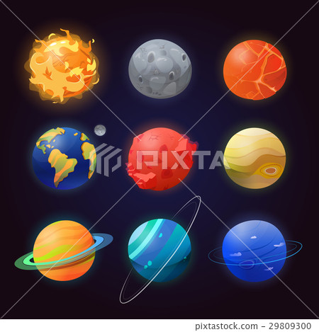 Set Of Isolated Solar System Planets And Sun Stock