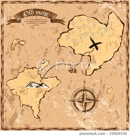 Old or vintage map with islands and ship Old or vintage map with islands and ship 29809330