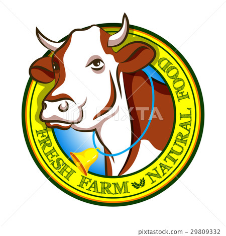 Domestic cow head as milk and food sign Domestic cow head as milk and food sign 29809332