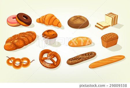 Sliced butterbrot bread and baguette, cake 29809338