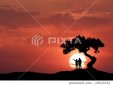People under the tree on the background of sun People under the tree on the background of sun 29810582