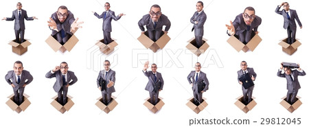 Man in thinking outside the box concept Man in thinking outside the box concept 29812045