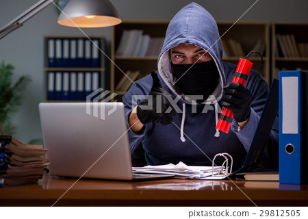 Hacker with dynamite stealing data 29812505