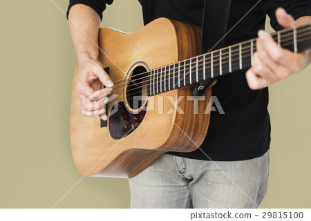 Caucasian Man Playing Guitar Closeup Caucasian Man Playing Guitar Closeup 29815100