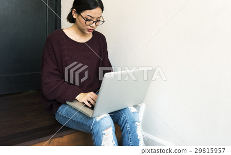 Woman Working Using Laptop Techie Woman Working Using Laptop Techie 29815957