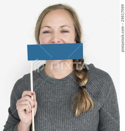 Caucasian Woman Holding Flag Covering Mouth 29817099