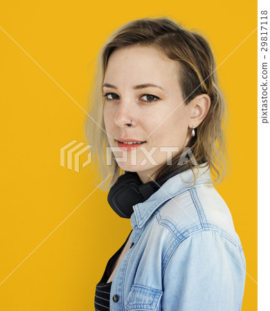 Caucasian Lady Headphones Music Concept 29817118