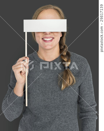 Caucasian Woman Holding Flag Covering Eyes 29817139
