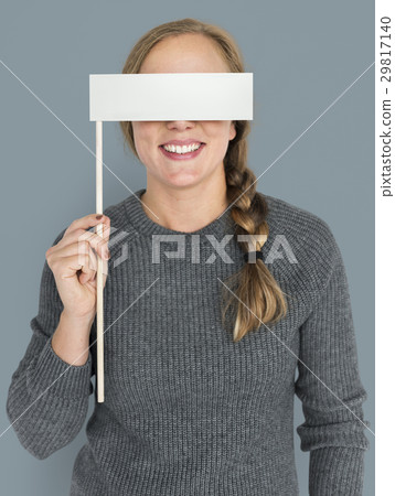 Caucasian Woman Holding Flag Covering Eyes Caucasian Woman Holding Flag Covering Eyes 29817140