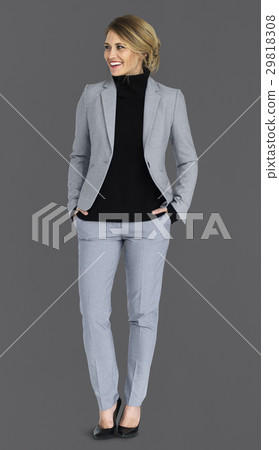 Caucasian Business Lady Cheerful Studio Concept Caucasian Business Lady Cheerful Studio Concept 29818308