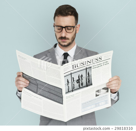 Caucasian Business Man Newspaper Caucasian Business Man Newspaper 29818310
