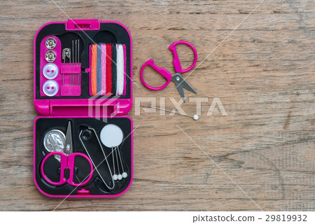 sewing kit, needles, thread in a pink box sewing kit, needles, thread in a pink box 29819932