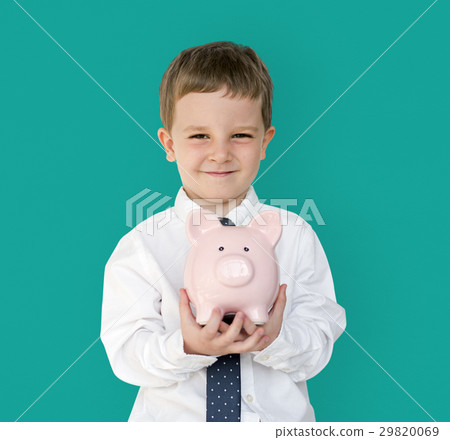 Kid Studio Shoot Gesture Piggybank Holding Kid Studio Shoot Gesture Piggybank Holding 29820069
