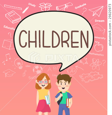 Girls and boys pupils with children speakbubble. Girls and boys pupils with children speakbubble. 29820973