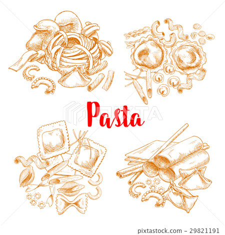 Pasta or italian macaroni vector sketch poster 29821191