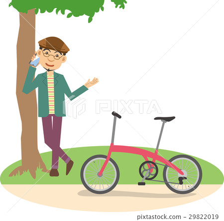 Image of men with folding bike and smartphone Image of men with folding bike and smartphone 29822019