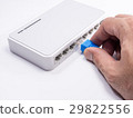 LAN network switch with ethernet cables plugging i 29822556