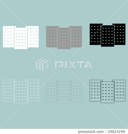 Three building white grey black colour icon. 29823299