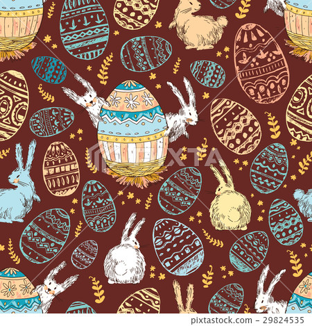 Handdrawn vector happy easter seamless pattern - Stock Illustration ...