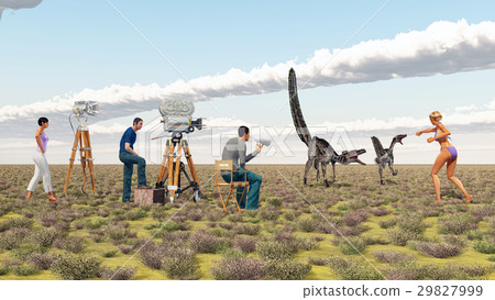 Movie crew and the dinosaur Velociraptor 29827999