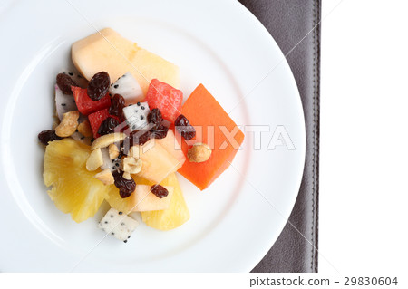 Fruit salad on white dish. 29830604