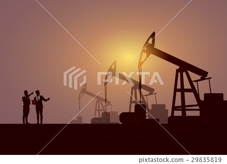 Business People Group Pumpjack Oil Rig Crane 29835819