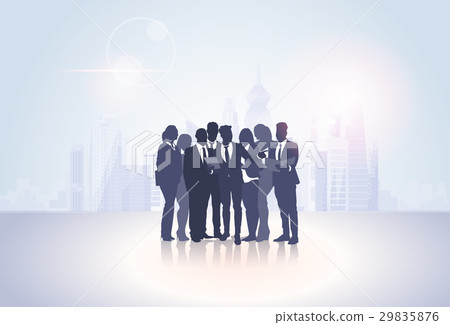 Business People Group Silhouettes Over City Business People Group Silhouettes Over City 29835876