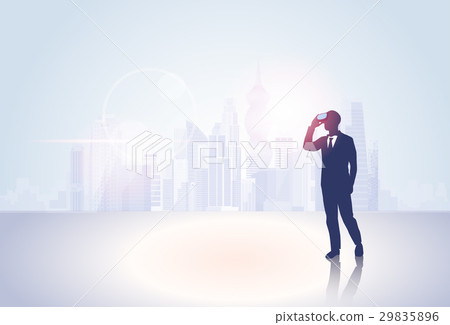 Silhouette Business Man Wear Virtual Reality 29835896